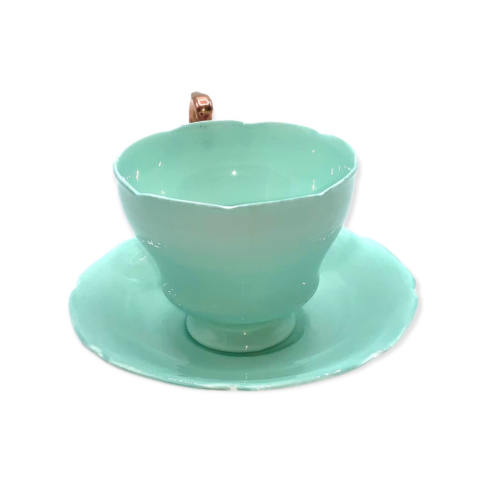 Vintage Paragon by Appointment Blue Green Tea Cup and Saucer with Gold