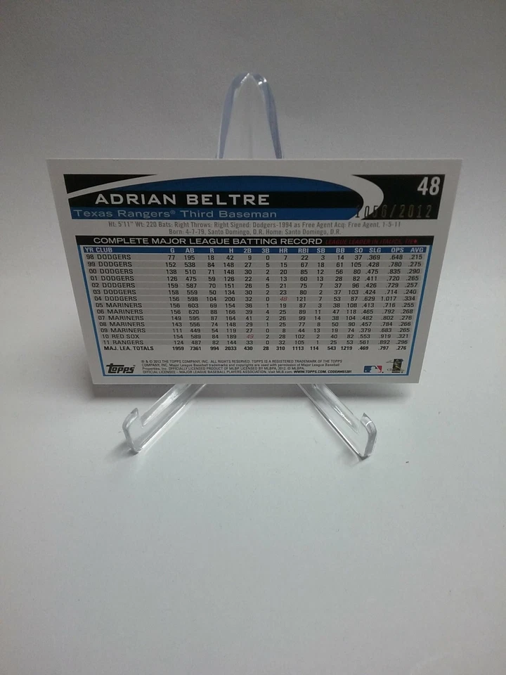 Adrian Beltre Rangers 2012 Topps Opening Day Blue #48 1056/2012 - Image 3 of 4