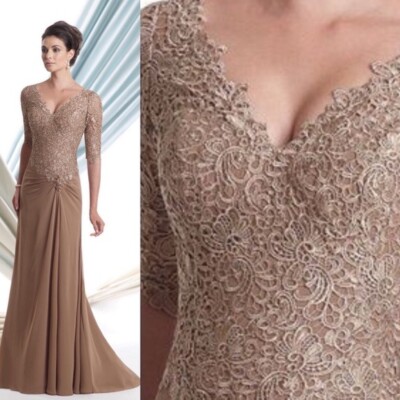 SZ 12-20 MON CHERI light coffee lace gown | eBay