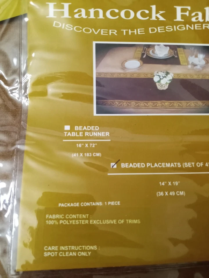 BOHO Moroccan Placemats 14" x 19" Polyester Brown w/ Gold Beaded Bling Trim New - Image 4 of 4