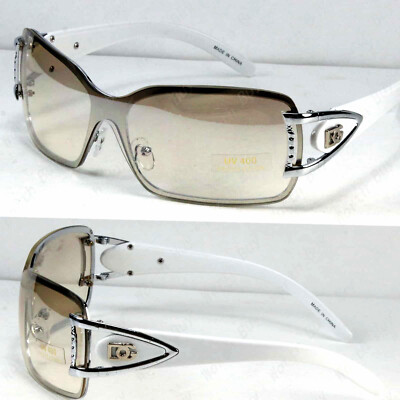 New Women Shield Wrap Around Sunglasses Fashion Designer Shades Rimless One Lens