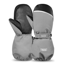 Size XXXS MCTi Kids Mittens Waterproof Ski Warm Long Cuff Gloves Grey/Black