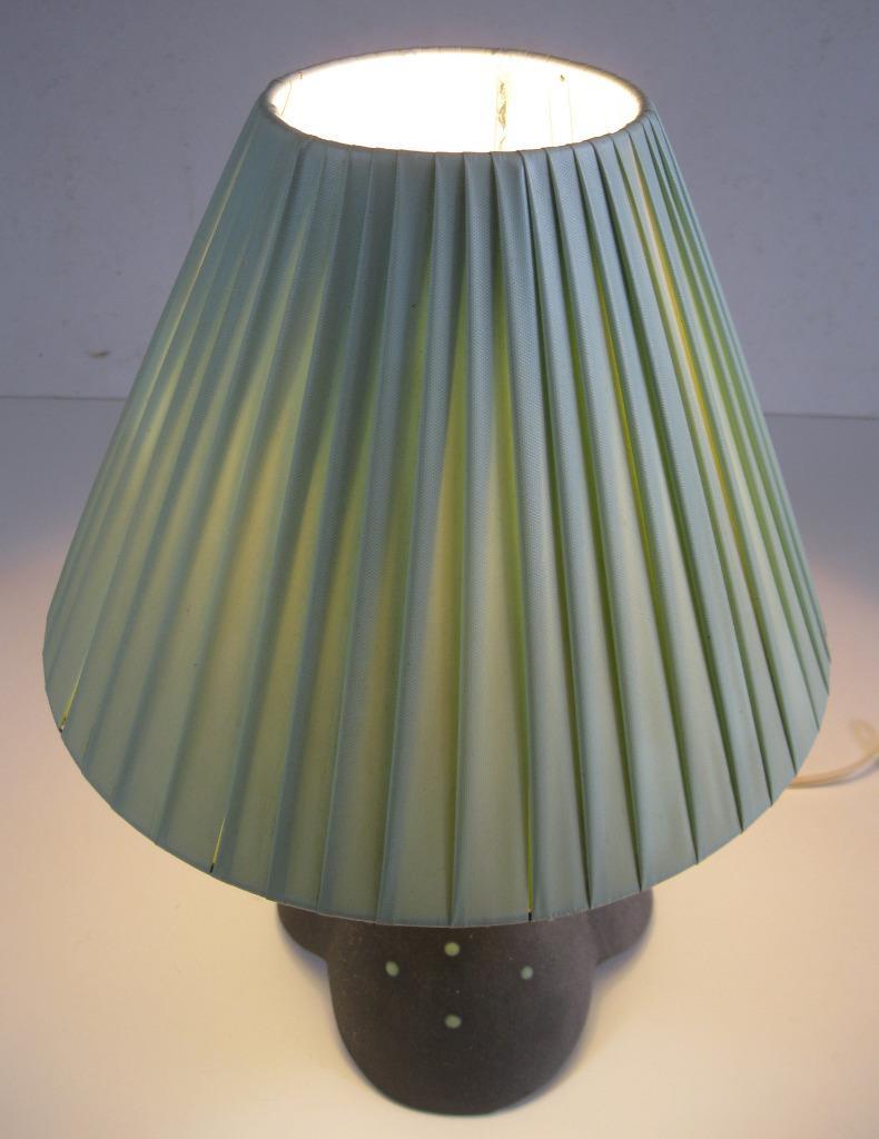 Retro/vintage 50s green polka dot ceramic TV lamp c/w ribbon shade