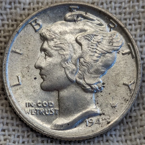 1942 Mercury Dime UNC Gem BU, Full Split Bands FB FSB - .9 Fine Silver Coin