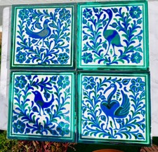 Hand Painted Fajalauza Ceramic Tile Set Bird Motif Granada Andalusia Spain Set 4
