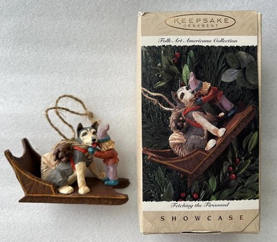 Hallmark Fetching The Firewood 95 Showcase Ornament Husky Dog Folk Art Americana
