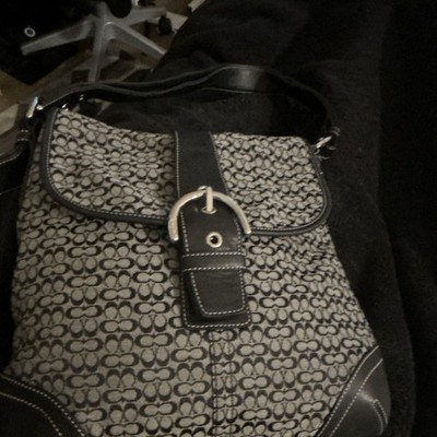 Coach Signature Gray Black Crossbody Bag Buckle Closure Detachable Strap