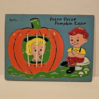 Rare Vintage SIFO Wooden Puzzle Peter Peter Pumpkin Eater 1950 Nostalgia Art