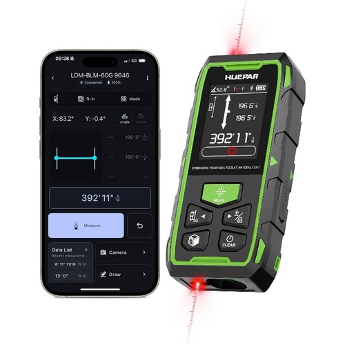 Huepar 2026 Upgraded Dual Laser Distance Meter, 395Ft, Phone App, USB-C ...