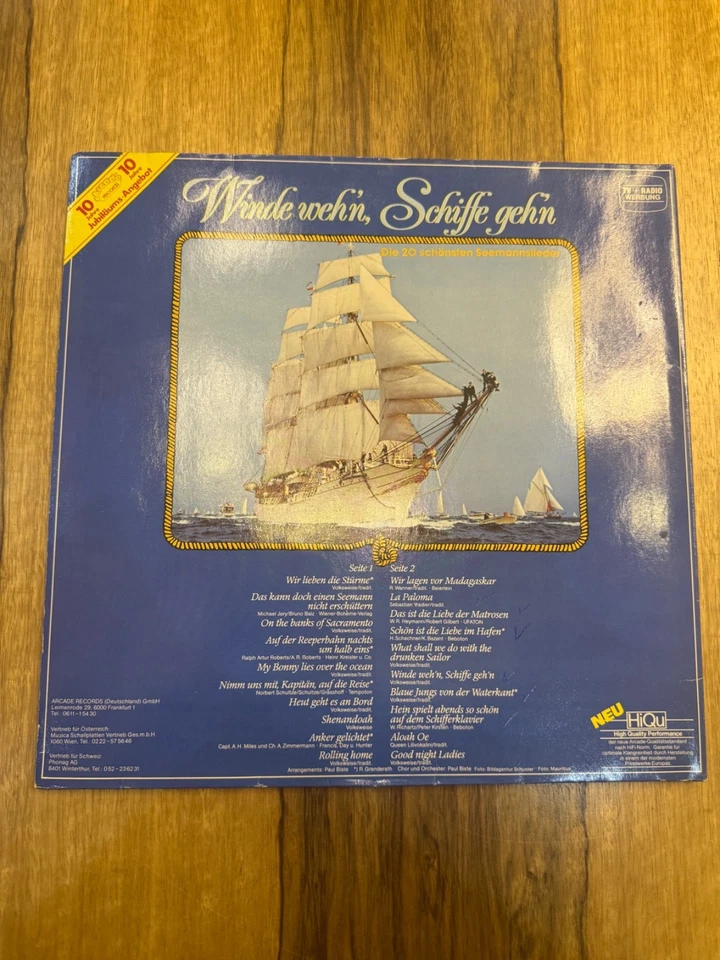 Vintage German Vinyl LP – ‘Winde Wehn, Schiffe Gehn’ – 20 Classic Sailor Songs - Image 3 of 4