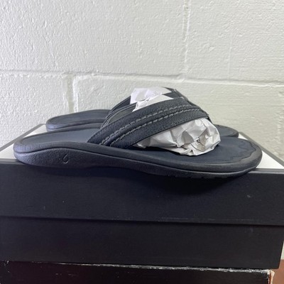 Olukai Hokua Black Flip Flop Sandals Thong Slide Slip On Men's Size 12 US