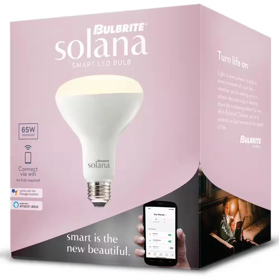 Solana 65-Watt Equivalent BR30 Dimmable Smart Wi-Fi Connected LED Light Bulb Whi - Image 2 of 4