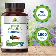 Brieofood Organic Arjuna Extract 1500mg, Vegan, Gluten-Free, 90 Vegan Tablets
