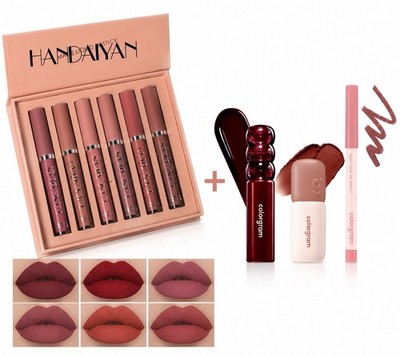 HANDAIYAN 6Pc Matte Lipstick Set & Colorgram 3Pc Nude Blur Lip Trio Bundle New