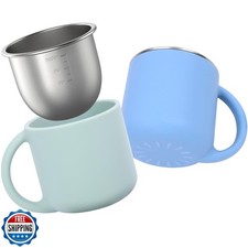 Bakpoco 2-IN-1 Open Toddler Cups, Stainless Steel Baby Cup  Silicone Trainin