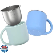 Bakpoco 2-IN-1 Open Toddler Cups, Stainless Steel Baby Cup + Silicone Trainin