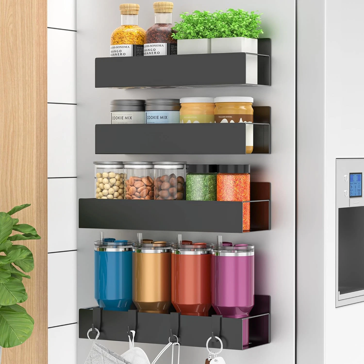 Huggiegems Metal 4 Pack Magnetic Spice Storage Rack Organizer for Refrigerator a