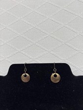 Antique Bronze Disc Drop Earrings Brushed Brass Tone Cutout Circle Dangle Boho