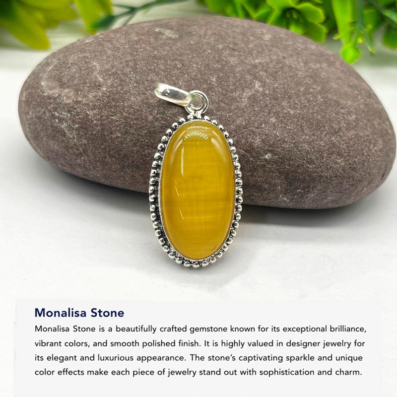 Solid 925 Sterling Silver Gemstone Beautiful Yellow Monalisa Pendant Handmade