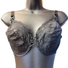 Vintage Vanity Fair Bra 32D Sheer Black Nylon Lace Floral Full Figure Underwire