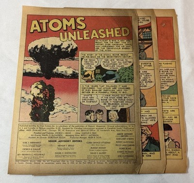 1946 five page cartoon story ~ ATOMS UNLEASHED Atomic Bomb ~ Einstein, Bohr