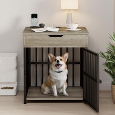 Dog Crate Furniture for Small Dogs, Wooden Dog Kennel with Flip Top Drawer, I...