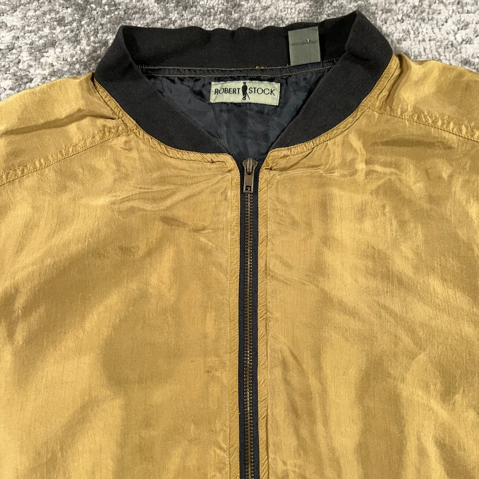 Chaqueta De Colección Robert Stock Para Hombre Grande L Marrón Seda Bombardero Cremallera Completa Años 90 Ligera Foto 2 de 4
