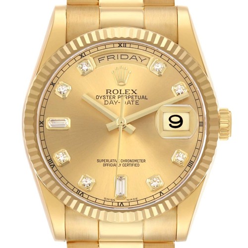 Rolex President Day-Date Yellow Gold Diamond Dial Mens Watch 118238