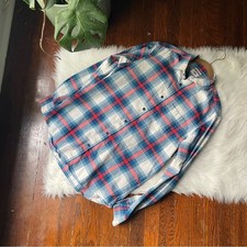 Plaid Flannel Button Up Shirt Regular Fit Blue  Red Size medium