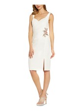 ADRIANNA PAPELL Womens Ivory Sleeveless Knee Length Formal Sheath Dress 2
