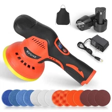 Cordless Car Buffer Polisher with 2 PCS 12V Lithium Rechargeable Battery, 8 S...
