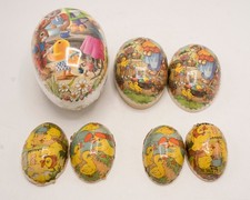 Vtg Lot 4 Paper Mache Easter Egg Candy Containers East Germany READ 3.5" to 6"