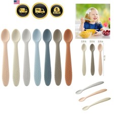 7 Pack Silicone Baby Feeding Spoons, First Stage Training Spoon Infant Utensi...
