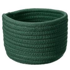Green Small Cotton Rope Woven Storage Basket, Round, 5.6x3.6"