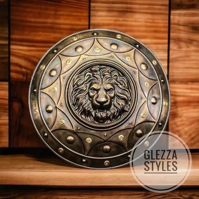 24'' Medieval Lion Face Spartan Metal Shield Warrior Knight Armour Wall Decor Art