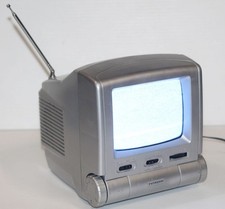 Vintage TV Tech Portable 5 B W Television Radio 11065 Silver w/ Power Supply