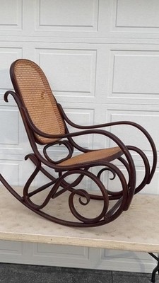 Vintage 1960s Bentwood Rocking Chair - Cane Seat & Back Mid Century Thonet Style