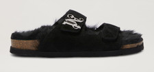 Palm Angels Women's Comfy Black Fur Slippers Size 38 6.5W 