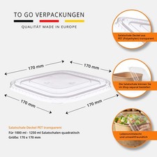 Salatschale Deckel PET transparent, quadratisch 170 x 170 mm für 1000 - 1250 ml