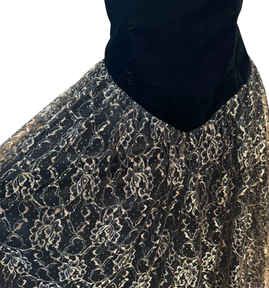 VTG Jessica Howard Dress Sz 8 Black/Gold Velvet Strapless Gold Lace Whimsigoth - Image 4 of 4