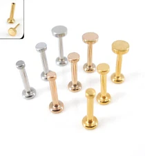 Threadless Labret 18G Ear Nose Cartilage Flat Disc Stud Gold Tone Rings Push Pin