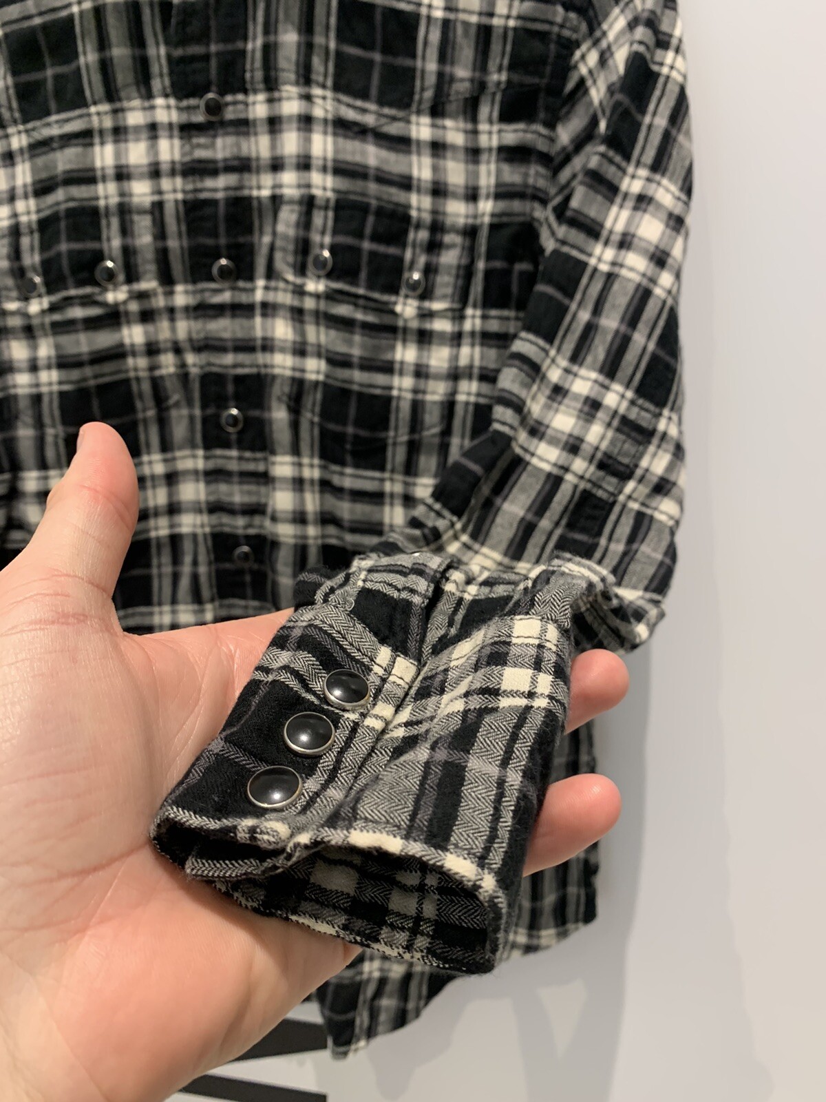 Camicia da donna western Saint Laurent nera a quadretti bianchi taglia small prezzo disponibile £390