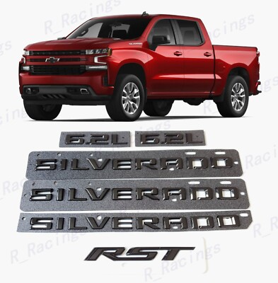 6PC Fender Rear Gloss Black Silverado RST Hood 6.2L Emblems 2019-2022 Silverado