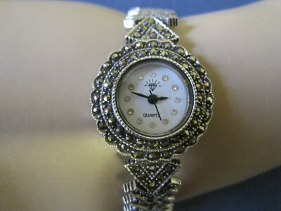H175 ladys sterling silver diamond brand marcasite  quartz watch bracelet