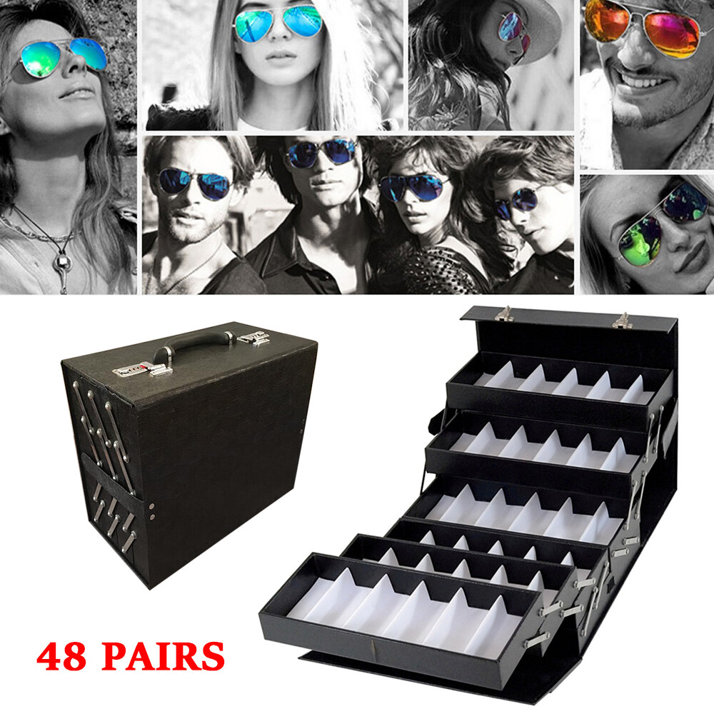 48 Pairs Foldable Multicase Sunglass Eyeglasses Suitcase Display Case PU