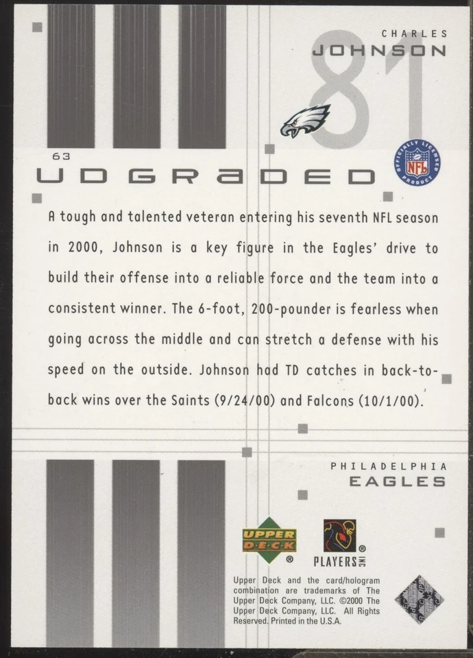 2000 UD Graded Charles Johnson /1500 #63 Philadelphia Eagles - Image 4 of 4