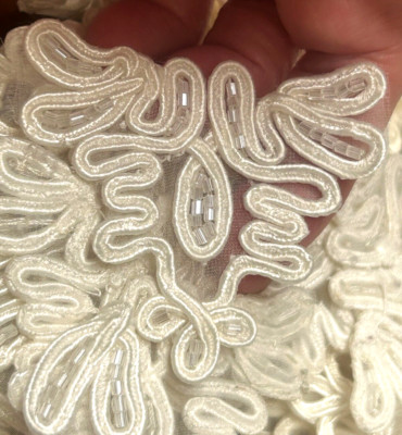 soutache applique cotton hand sewn 2x2.5'' glass beads 2pcs cream Clearance Sale