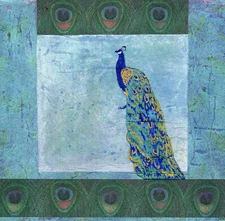 ORIGINAL ART COLLAGED PAINTING Pretty Peacock 12x12 USA BY SUE FURROW