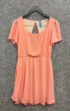 Buttons Dress Peach Open Back Fit and Flare Dress Lined Women's Size M