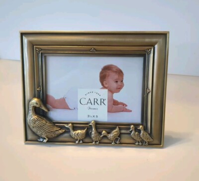 CARR BRASS PICTURE FRAME 3D  Mama Duck & Ducklings Flock Family Baby Gift 3.5x5